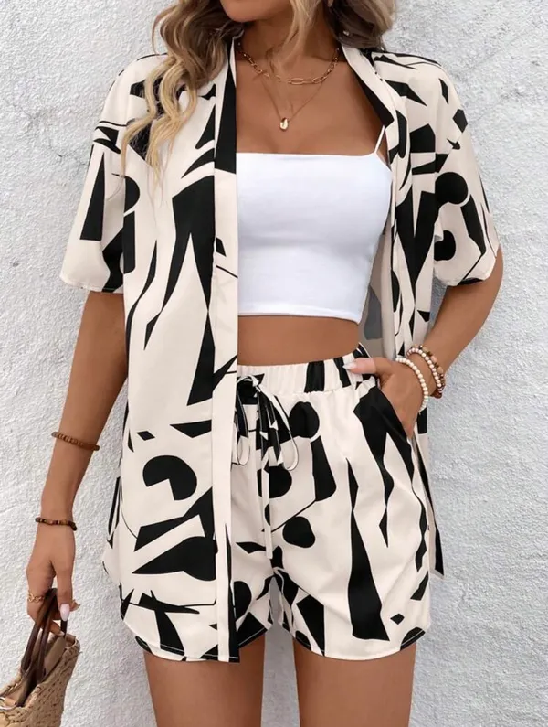 Black And White Two-Piece Geometric Print Lounge Set - Image 8