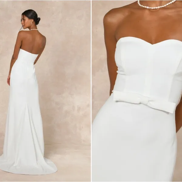 LULU's Sexy Bridal Wedding Chic Modern Sexy Minimalist Mermaid Trumpet Maxi Gown - Image 4