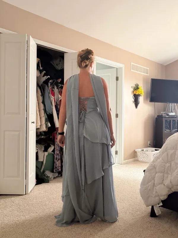 Corset chiffon wedding guest dress Blue Size 6 - Image 3