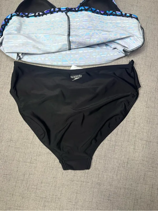 NWT Speedo Geometric Blue Pattern Tankini 2 Piece Swimsuit Size 14 - Image 7