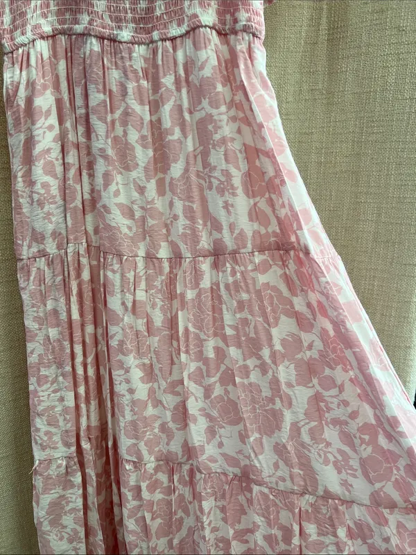 Soft Pink Floral Smocked Midi Dress Puff Sleeves Last One Size Medium - Image 8
