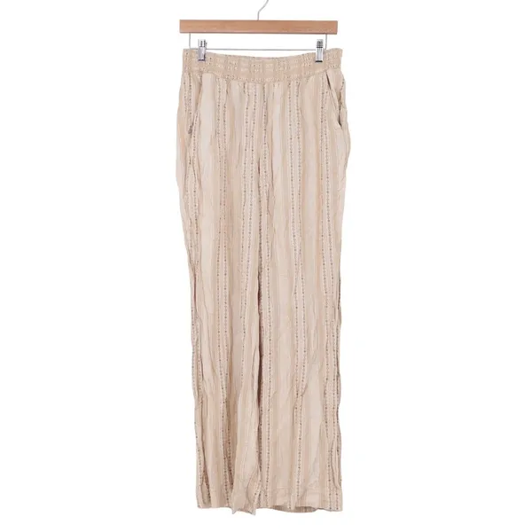 Briggs Womens Linen Blend Striped Wide Leg Pants Beige Smocked Waist Medium - Image 2