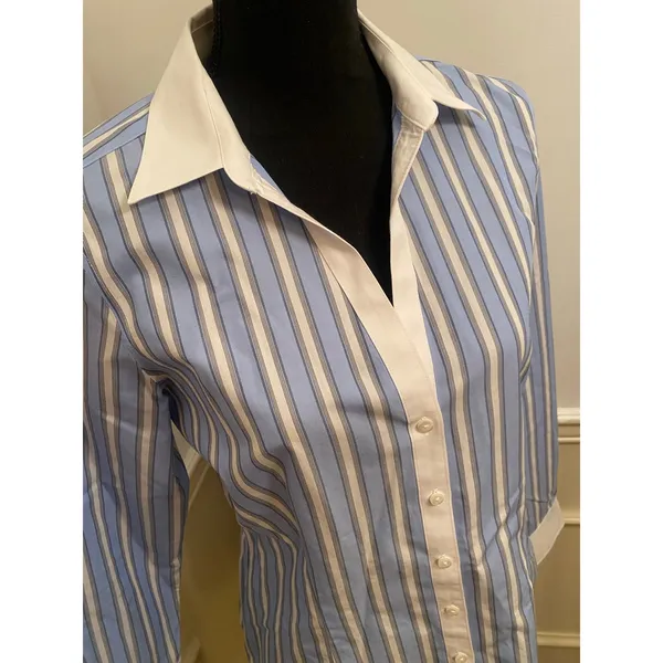 Brooks Brothers 1818 Women’s Fitted Non-Iron Striped Dress Shirt Banker Collar - Image 3