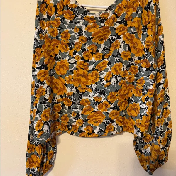wild fable Mustard Floral Tie-Front Long Sleeve Top - Image 4