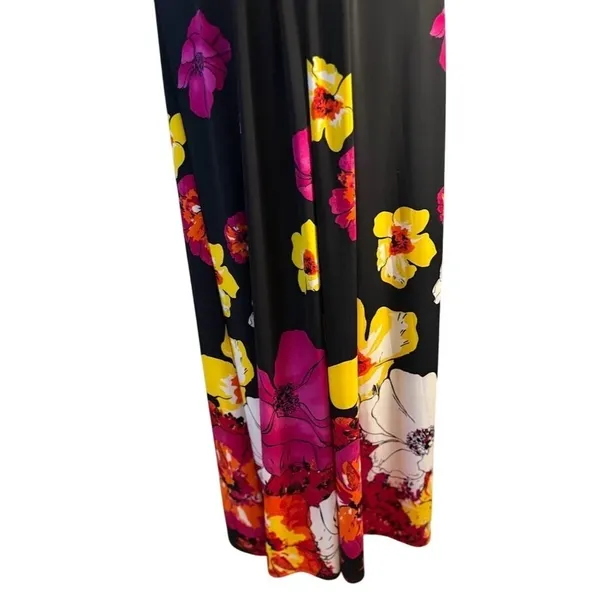 Jones Wear Dress Maxi Womens 8 Black Excellent Floral Halter Pleated V-Neck‎ - Image 2