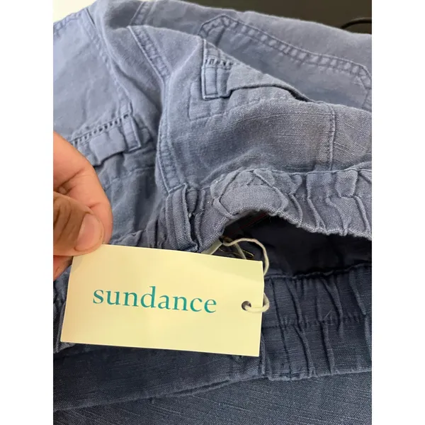 Sundance Linen Blend Button Front Tapered Pants Blue Boho Cottagecore Size 6 New - Image 6