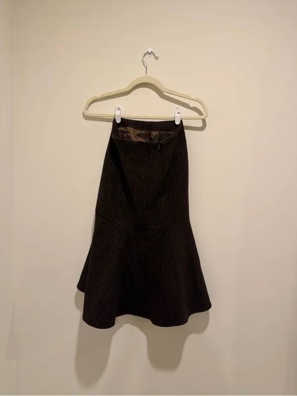 Vintage DAX Brown Pinstripe A-Line Flounce Skirt - Image 2