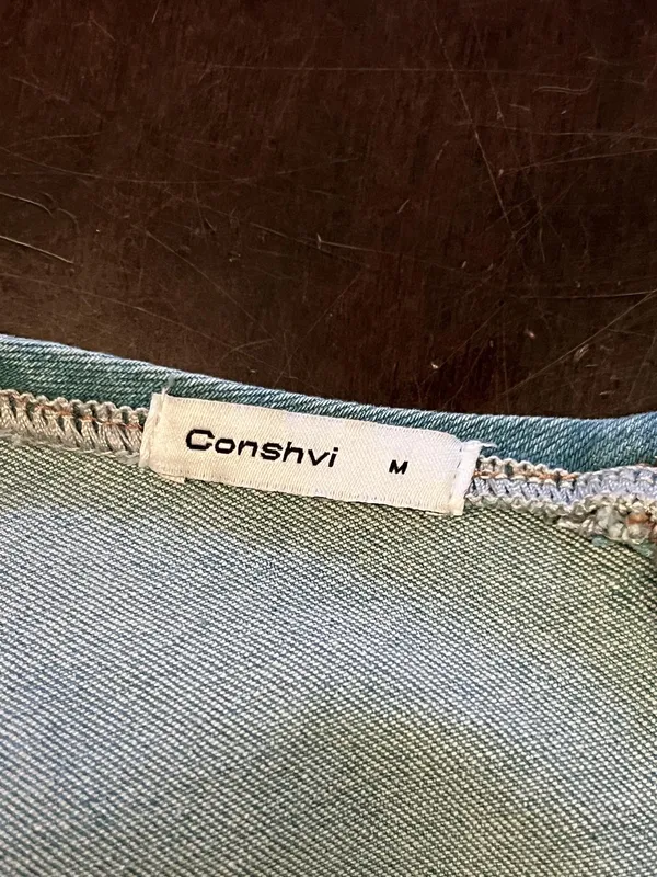 Conshvi Dress Womens Medium Blue Denim Tank Sheath Mini Zip Back Sleeveless - Image 9