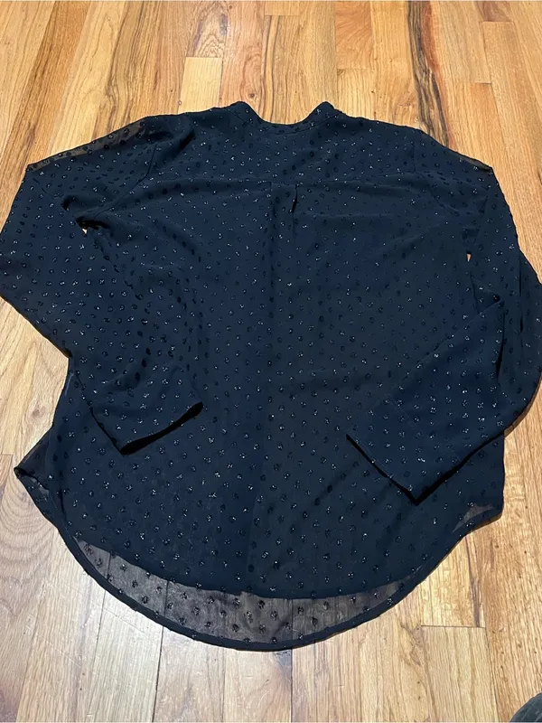 Abercrombie & Fitch Black Clip Dot Sheer Button Down Blouse Top Small - Image 3