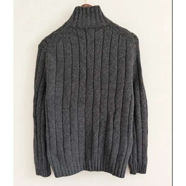 Cherokee Gray Lambswool Blend Cable Knit Full Zip Mock Neck Sweater Sz Medium - Image 2
