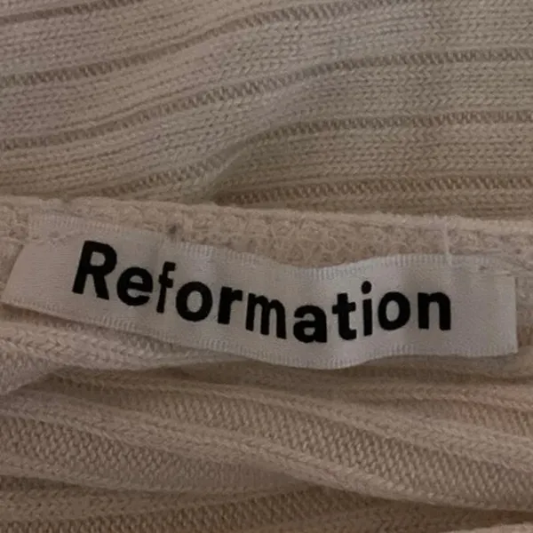 Reformation Minnie Ivory V-Neck Wrapped Knit Long Sleeve Ribbed Sweater Top XS - Image 5