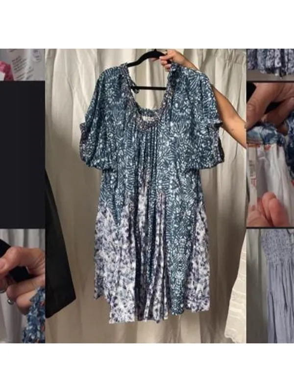free people 100% cotton blue jet set mini dress with pockets size M - Image 2