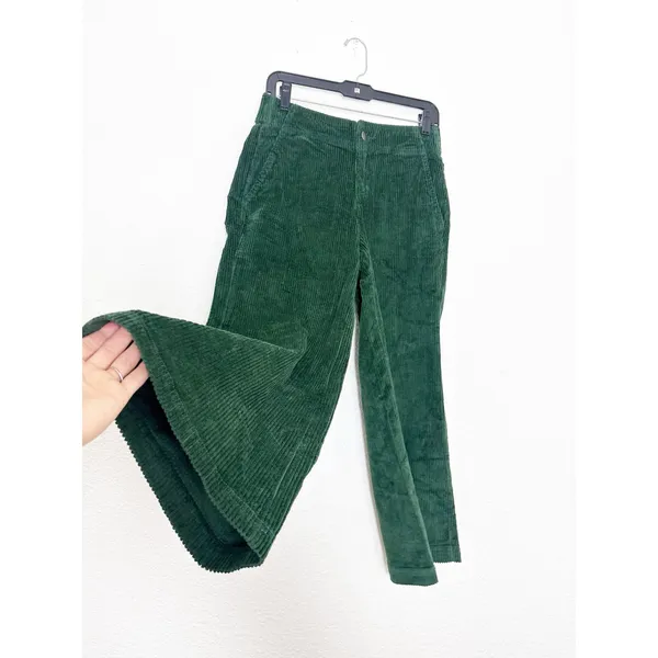 Pact Organic Cotton Corduroy Wide Leg Cropped Pants Size Small Green - Image 11