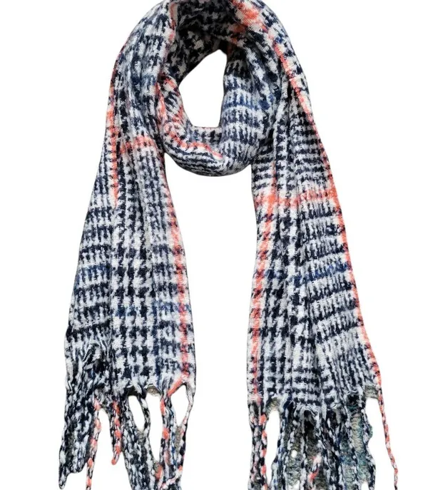 Pistol Gwen blue/coral houndstooth Gwen fring scarf 22x52 - Image 2