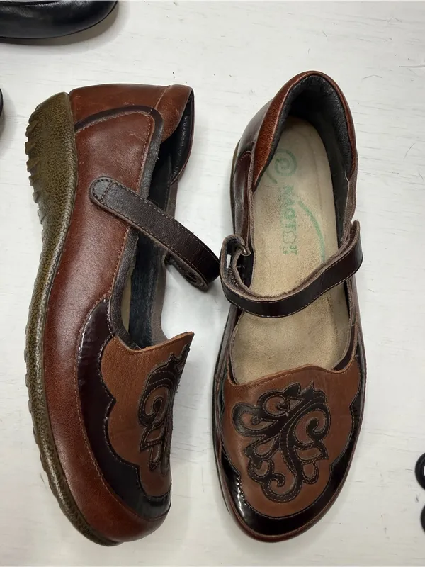 Naot Motu Mary Jane Flats Brown Leather Slip On Comfort Fit Boho Casual Sz 7 - Image 10
