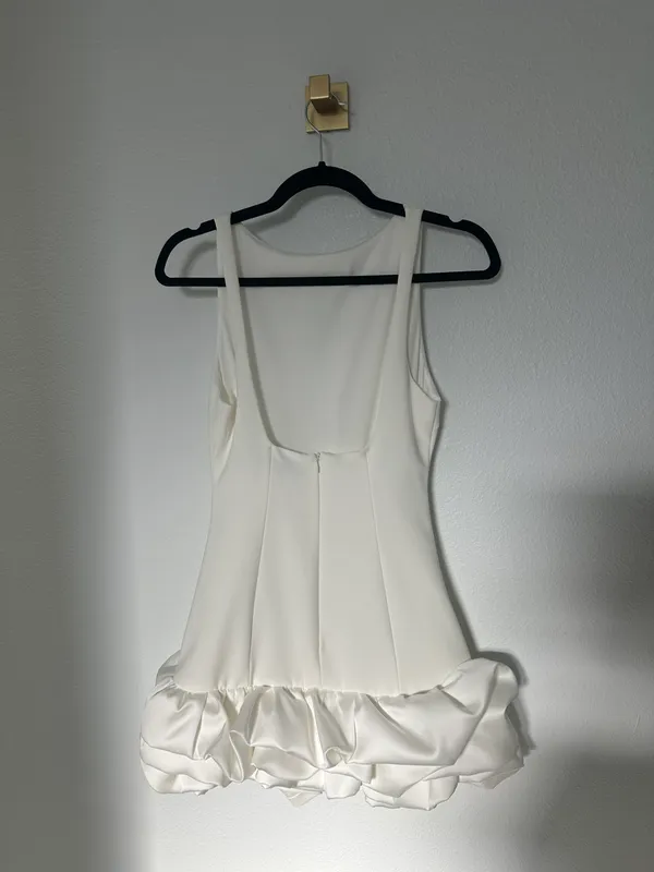 Zara Off White Bodysuit Dress With Ruffle/bubble Hem - Image 4