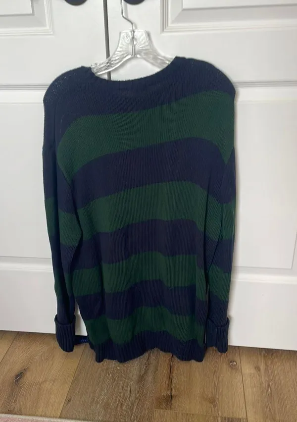 Brandy Melville Blue Green Striped Sweater Navy - Image 2