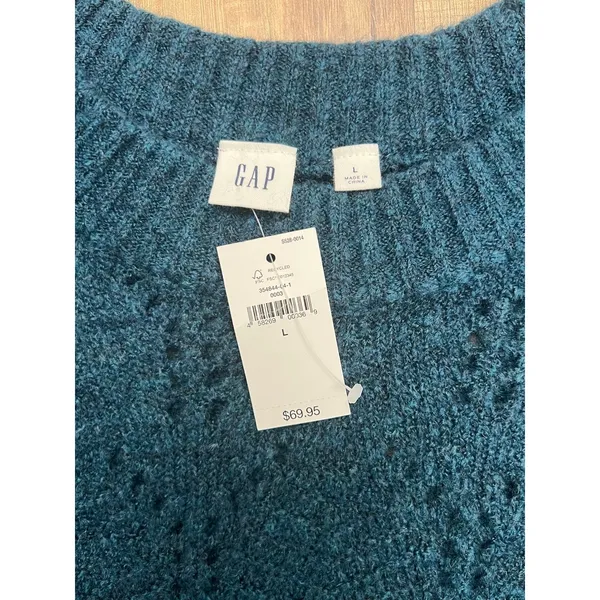 NWT Gap Pointelle Knit Sweater Crewneck Pullover Blue‎ Size L /wool - Image 5