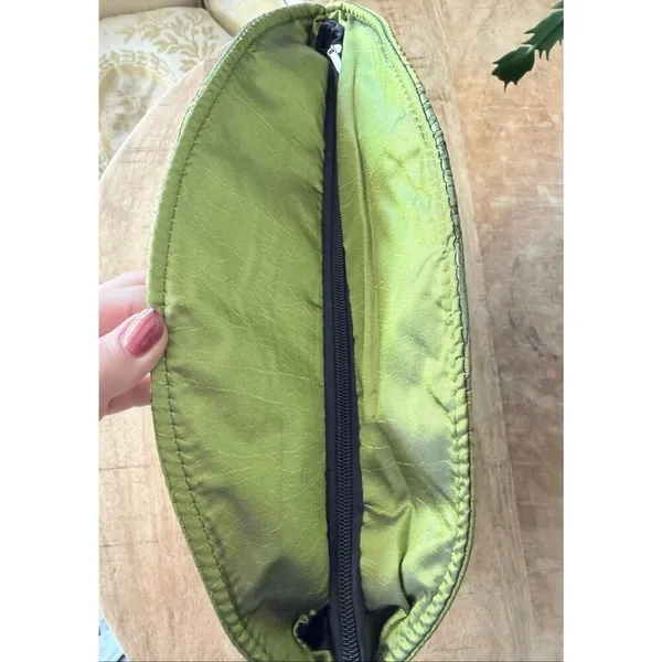 No Brand Lime Green Satin Evening Handbag Lucite Ring Handles Embroidered Clutch - Image 4