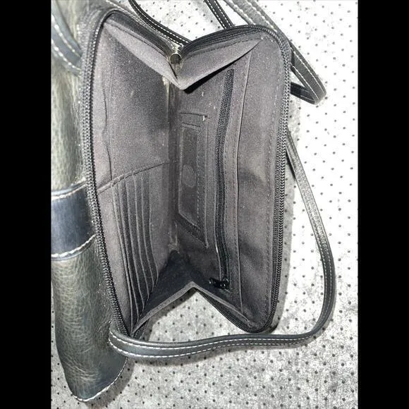 FOSSIL Crossbody Bag Purse Black Leather‎ Organizer - Image 3