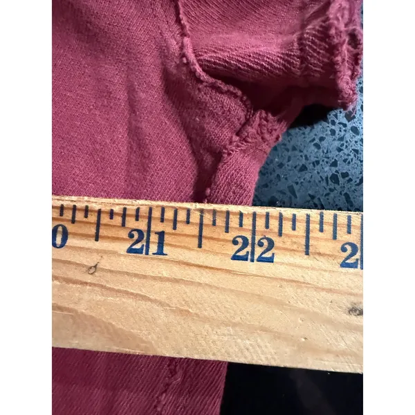 We The Free Free People Womens XS Distressed V-Neck T-Shirt Red Raw Hem Boxy Tee - Image 6