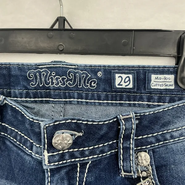 Miss Me Dark Blue Skinny Jeans with Embellished Pockets 679 - Image 2