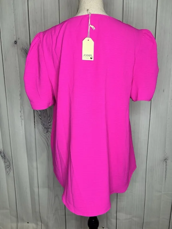 NWT Jodifl Women's Blouse Sz M Hot Pink Short Sleeves V Neck NEW Lightweight - Image 8