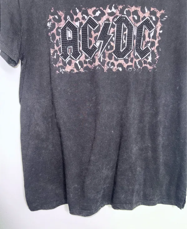 Maurices AC/DC Black Animal Print Graphic Tee Rhinestone Oversized - Image 6