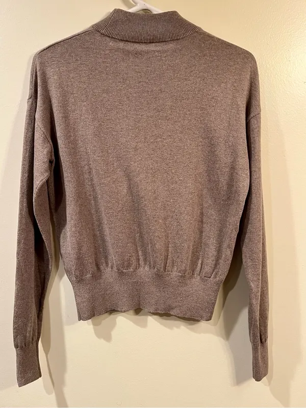 Shore Cotton Cashmere Light Brown Ribbed Mock Neck Knit Sweater - Size Medium - Image 6