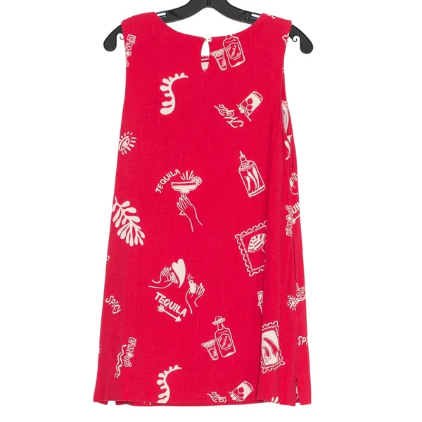 Linen Blend Mini Dress Tequila Red Coastal Vacation Beach Resort Paper Heart S - Image 3