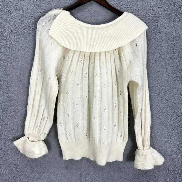 Vintage Sweater Womens Medium Ivory Mohair Blend Open Knit Ruffle Grandma‎ Regal - Image 7