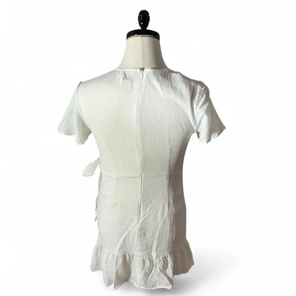 Princess Polly White Textured Wrap Mini Dress Ruffle Tie‎ Waist Fairycore - Image 3