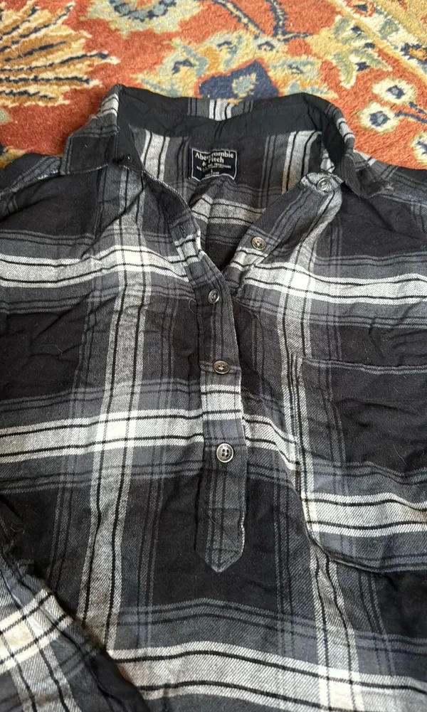Abercrombie And Fitch Tunic Length Flannel In Black Grey Plaid - Image 5