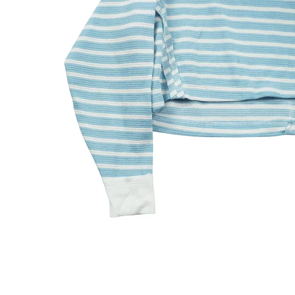 Altar'd State Blue White Striped Waffle Knit Cropped Oversize Long‎ Sleeve Top - Image 4