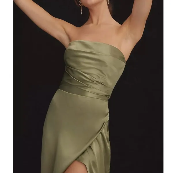 Reformation Barrow Artichoke Green Silk Strapless Cocktail Gown Size 2 NWT - Image 8
