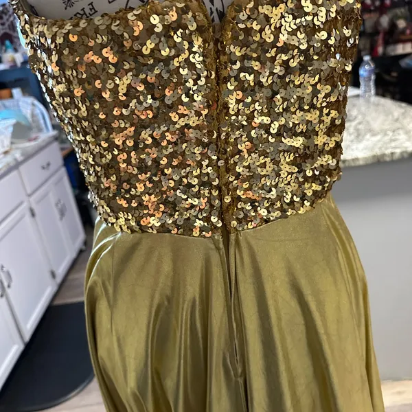 Gold Sequin and Satin Gown - Image 4