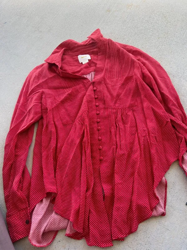 Anthropologie Maeve Matilda Polka Dot Blouse Button‎ Front Red White Size S - Image 9
