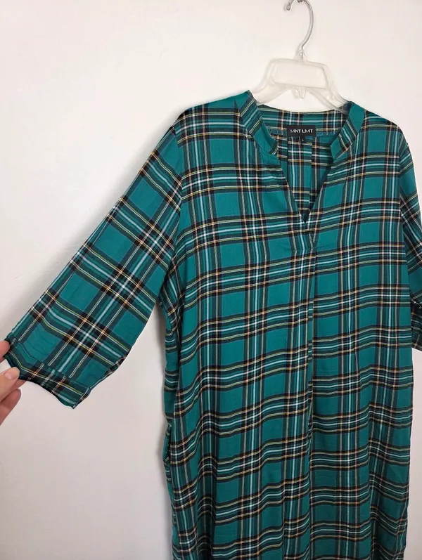 Mint Limit Blackwatch Plaid Sleep Shirt Nightgown House Dress Cotton Large - Image 3