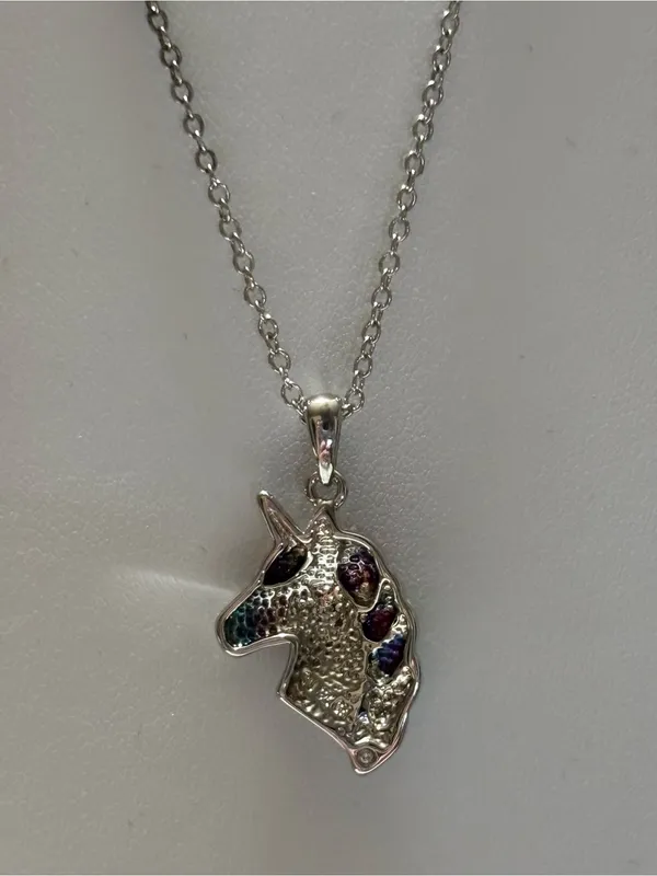 Rainbow Crystals Fine Silver Plated Unicorn Pendant 18” Necklace Cable Chain - Image 5