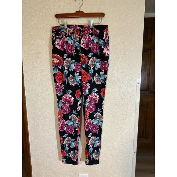Chicos‎ Black Sateen Rose Floral So Slimming Pants 8 Stretch Slim Fit Casua - Image 8