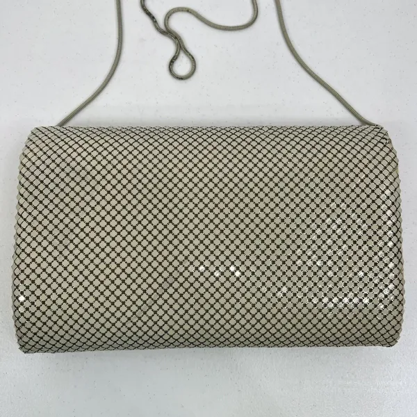 Elka Small Handbag Clutch Cream Metal Mesh Vintage Gold Tone Chain Evening Bag - Image 6