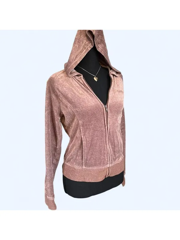 Vintage Y2K SO Fairycore Coquette Velour Zip Up Hoodie Size Medium 🤎 - Image 3