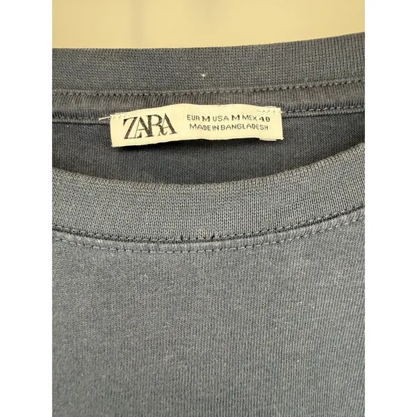Zara T-Shirt Women’s Large Navy Blue Crew Neck Short Sleeve Basic Top Tee Cotton - Image 2