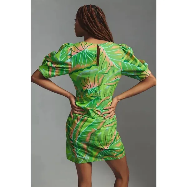 Farm Rio Puff-Sleeve Mini Dress Green Tropical size XS - Image 2