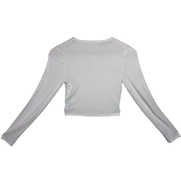 Abercrombie & Fitch White Ribbed Knit Cropped Long Sleeve Crop Top Women Size XS - Image 3