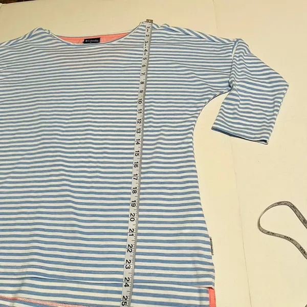 Columbia PFG Blue White Stripe 3/4 Sleeve Women Medium Shirt Top Nautical Summer - Image 7