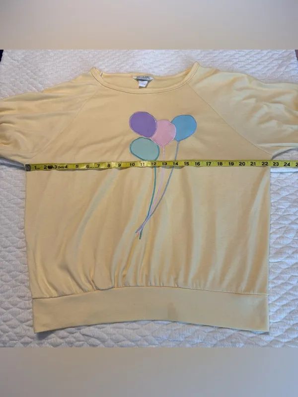 Vintage 80s 90s Blair Top Pastel Yellow Balloons Sz XL Cottagecore Whimsical - Image 6