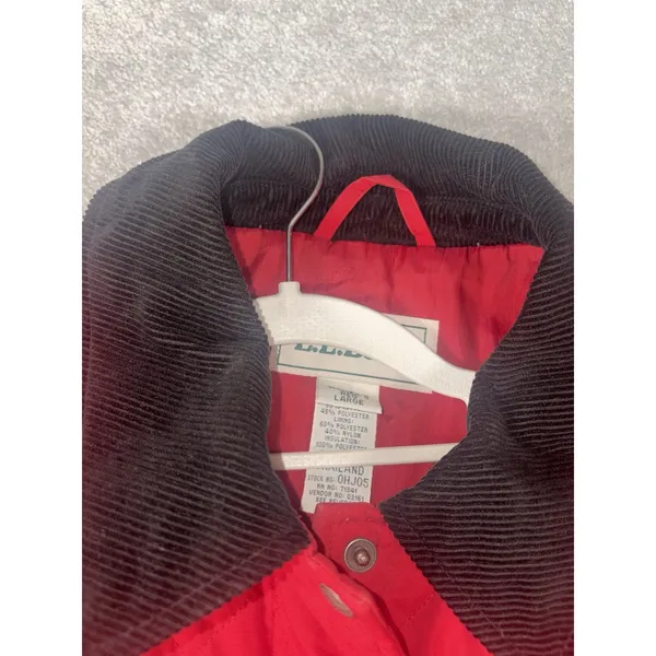 LL Bean Quilted Chore Barn Jacket Ladies Large Red Brown Corduroy Trim VTG - Image 12