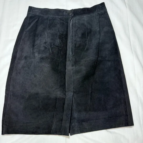 Vintage Erez Leyy Black Suede Leather Short Pencil Skirt Size 10 Sexy Party - Image 6