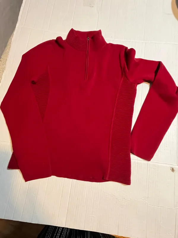 Ralph Lauren 100% cotton red 1/4 zip sweater small VTG Mock-neck knit classic - Image 10